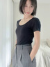 嫻柔黑色T恤女短袖2026年春夏新款內搭女裝打底上衣 黑色【U型領(lǐng)】 2XL 曬單實(shí)拍圖