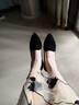 淺町羊皮反絨尖頭粗跟單鞋女中跟低跟春季中口工作鞋女一腳蹬職業(yè)女鞋 曬單實(shí)拍圖