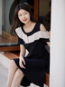 clotho Rennie品牌女裝連衣裙女夏新款2025年韓版氣質(zhì)優(yōu)雅遮肚子顯瘦露肩A字裙 黑色 M 曬單實(shí)拍圖