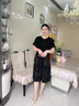 RUIQIUER夏季新款女裝套裝時(shí)尚洋氣印花休閑收腰顯瘦中長(cháng)款短袖裙子夏天 黑色 L（建議95-110斤） 曬單實(shí)拍圖