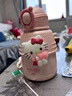 迪士尼（Disney）保溫杯女生高顏值可愛HelloKitty保溫水杯兒童便攜316吸管大肚杯 600ml 凱蒂貓 8顆KT貓3D貼+吸管 曬單實拍圖