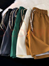 QGF美式運動(dòng)短褲女夏季寬松闊腿顯瘦五分褲休閑百搭設計感中褲子女裝 奶杏色 M 曬單實(shí)拍圖