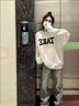 嬌茹妮 美式復(fù)古hiphop圓領(lǐng)無(wú)帽衛(wèi)衣女ins寬松慵懶風(fēng)高街圓領(lǐng)印花秋冬加絨加厚外套 白色薄款（高品質(zhì)純棉不起球） M 曬單實(shí)拍圖