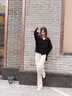 丹仔 燈芯絨闊腿褲女2022新款高腰寬松休閑女褲條絨雪尼爾褲子 3175米白單款常規(guī)款 M 曬單實拍圖