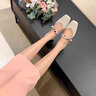 梵夢妮里外全皮女鞋方跟方頭珍珠搭扣淺口單鞋牛皮韓版復(fù)古平底瑪麗珍鞋 米白色 37 曬單實(shí)拍圖