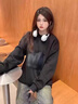衛(wèi)衣男女同款情侶秋冬2025新款潮流寬松圓領(lǐng)套頭長袖女百搭休閑 港元素BK25薄款黑色 XL 曬單實拍圖