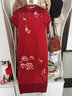 鴻韻繡繡花旗袍高檔時(shí)尚修身旗袍長(cháng)款改良復古大碼氣質(zhì)婚宴敬酒旗袍禮服 酒紅色短袖繡花 L 曬單實(shí)拍圖