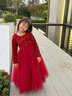 小咔衣濃（Xiaokayinong）女童禮服高端長(cháng)袖公主裙兒童主持人花童婚禮小女孩鋼琴演出服秋季 酒紅色長(cháng)袖長(cháng)款 130 曬單實(shí)拍圖