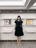 AUI氣質(zhì)黑色絲絨假兩件連衣裙女秋2022年新款設(shè)計感長袖蕾絲拼接裙子 黑色 S 曬單實拍圖