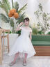 小咔衣濃女童主持人禮服兒童鋼琴演出服高端花童婚紗小女孩生日公主裙夏季 白色前短后長 130 曬單實拍圖