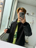 BJHG【陳哲遠用款】不計后果秋季紋理PU皮毛呢棒球服男潮夾克外套 黑色 M 曬單實拍圖