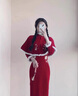布伊特紅色旗袍女秋冬套裝帶披肩過(guò)年喜慶女裝拜年服敬酒服新娘加厚保暖 鮮花-兩件套 M 曬單實(shí)拍圖