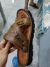 老人頭涼鞋男夏季涼拖露趾頭層牛皮真皮按摩軟底男士沙灘鞋特大碼46碼 JD卡其色 39 曬單實(shí)拍圖