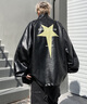 Shelley Jones美式PU皮機車(chē)服外套男士秋冬季新款加絨加厚潮流牌皮夾克寬松上衣 黑色常規 XL [建議125-145斤] 曬單實(shí)拍圖