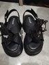 星期六（St&Sat）厚底涼鞋女2024夏季新款露趾水鉆一字扣帶女鞋子蝴蝶結設計沙灘鞋 黑色 34 曬單實(shí)拍圖