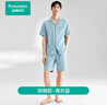 全棉時(shí)代（PurCotton）春夏男女士雙層紗布家居服套裝純棉睡衣舒適透氣不悶汗 青灰藍(短褲) XL (女170/男180) 曬單實(shí)拍圖