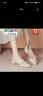卡帝樂鱷魚（CARTELO）晚晚溫柔風(fēng)仙女鞋配裙子氣質(zhì)單鞋夏秋法式百搭小香風(fēng)尖頭低跟女鞋 杏色【尺碼偏大，腳瘦拍小一碼】 37 曬單實(shí)拍圖