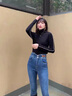 LPOX撞色套頭針織打底衫女春秋堆堆領(lǐng)毛衣內(nèi)搭高級感長袖修身上衣 黑色[凡爾賽/茶里茶氣/漂亮/設(shè) S 建議80-95斤 曬單實(shí)拍圖