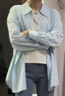 范思藍(lán)恩藍(lán)色襯衫套裝女透氣2024夏季新款短褲清涼24FS12148 冰川藍(lán)（襯衫） XS 曬單實(shí)拍圖