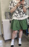 闊色（kuose）肌理感半身裙女夏季新款松緊腰荷葉擺寬松a字短裙子 綠色 M 曬單實(shí)拍圖