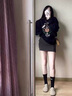 艾柔丹春秋季新款連衣裙女裝印花連帽衛(wèi)衣半身裙簡(jiǎn)約感套裝裙子秋冬 上衣+半身裙 S 曬單實(shí)拍圖