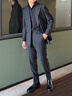 SKARO【高定工藝】雙排扣條紋男士西裝套裝修身高端商務(wù)西服結婚 灰色條紋套裝SKG141A 48 碼上衣【西褲尺碼請備注】 曬單實(shí)拍圖