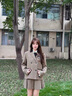 舒芳蝶（shufangdie）連衣裙女學(xué)院風(fēng)藝術(shù)系女孩棕色千鳥(niǎo)格西裝外套+百褶裙子兩件套裝  外套+裙子 M 曬單實(shí)拍圖