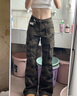 凱普蒂2024美式高街修身微喇褲子潮流男女工裝嘻哈迷彩褲垂墜感休閑褲 迷彩色 L (120-135) 曬單實(shí)拍圖
