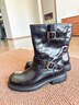 NINE WEST騎士短靴女真皮厚底冬新款復古百搭皮帶機車(chē)時(shí)裝靴中筒女靴 黑色 37 曬單實(shí)拍圖