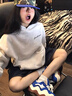 卡圖弛美式hiphop潮牌字母連帽衛衣男女春秋寬松潮流加絨加厚上衣服外套 白灰色-加絨 XL 曬單實(shí)拍圖