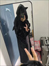 TJVF小惡魔連帽睡袍加絨加厚居家服連體衣男女情侶刺繡睡衣超大衛(wèi)衣潮 黑色刺繡字母 2XL 曬單實(shí)拍圖