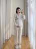 sohiwoo孕婦睡衣秋冬款加絨加厚班半邊絨保暖月子服冬季產后哺乳家居服套 奶白熊 M 曬單實拍圖