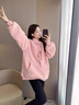 格邏依（GELUOYI）羊羔絨連帽衛衣女加絨加厚2025春秋冬新款寬松百搭潮流衣服女裝 粉紅色【加絨款】 L 【105-135斤】 曬單實(shí)拍圖