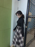 閃動(dòng)少女（SHANDONGSHAONV）毛呢格子半身裙女秋冬新款寬松復古英倫風(fēng)中長(cháng)款高臀a字長(cháng)裙 卡其色 S 曬單實(shí)拍圖