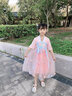 久愛(ài)久兒童漢服女童夏季中國風(fēng)唐裝古裝仙女襦裙連衣裙小女孩演出服 藍粉色（半袖齊胸襦裙+披帛） 130 （建議身高120-130cm） 曬單實(shí)拍圖