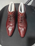 圣大歐瑪尼（SERDAOMANI）頭層牛皮英倫男士尖頭商務(wù)正裝高幫皮鞋真皮系帶鱷魚(yú)紋潮流短靴 酒紅色 40 曬單實(shí)拍圖