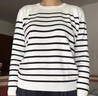 皮爾卡丹（pierre cardin）黑白條紋針織打底衫寬松秋冬長袖百搭打底女士高檔小衫單穿女上衣 白色 L 100-110斤 曬單實拍圖
