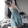 夢(mèng)施黛冰絲睡衣女性感睡袍春秋仿真絲吊帶睡裙輕奢家居服內衣情人節戰袍 白色2435【90-130】 均碼 80-130斤 曬單實(shí)拍圖