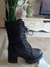 古奇天倫不加絨馬丁靴女式高粗跟秋冬天高幫皮鞋女裝方根上班鞋高腰中筒靴 黑色(不加絨) 36 曬單實(shí)拍圖