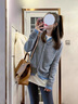 CTOX秋冬韓系chic拼接撞色假兩件灰色針織開(kāi)衫外套女慵懶外搭毛衣上衣 灰藍色 M 建議95-105斤 曬單實(shí)拍圖