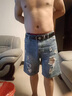 衣然呈品破洞牛仔短褲男夏季新款五分褲韓版修身潮流寬松直筒中褲乞丐馬褲 藍色 XL【建議120-140斤】 曬單實(shí)拍圖