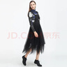 S.DEER圣迪奧女裝時(shí)尚字母印花網(wǎng)紗拼接背帶裙S21181207 黑色/91 M/165 曬單實(shí)拍圖