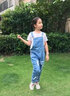 雷公仔童裝女童春秋裝兒童秋裝中大童背帶牛仔褲套裝女孩褲子上衣兩件套 藍色 140 曬單實(shí)拍圖