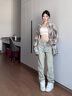 梓洛蘭ZiLuolan秋季套裝女2025韓版寬松格子襯衫吊帶背心搭配高腰牛仔褲 藍色格子襯衫+白背心+牛仔褲 2XL (建議140-160斤) 曬單實拍圖