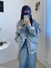 QGF水洗牛仔外套女春秋季新款美式復古棒球服夾克女裝寬松休閑上衣服 淺藍色 M 曬單實(shí)拍圖