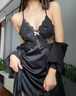 RINGS DIARY性感睡衣女冰絲夏季薄款小胸聚攏帶胸墊純欲風(fēng)蕾絲吊帶睡裙兩件套 情調誘惑2007黑色套裝 L 建議95-115斤 曬單實(shí)拍圖