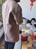 唐獅新款情侶翻領(lǐng)凈色中長(cháng)款仿毛呢大衣外套 淺咖色（男女同碼） L 曬單實(shí)拍圖