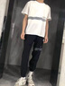 NASA RHUDE夏季男士運動套裝冰絲夏天寬松短袖T恤套裝男裝潮流圓領休閑夏裝 39201白色 XL (建議體重135-155斤) 曬單實拍圖