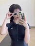 暄琰 泳衣女2025保守性感競速遮肉沖浪服拉鏈拼色簡(jiǎn)約連體游泳衣夏 連體競速泳裝黑色 均碼 【90-120斤】 曬單實(shí)拍圖
