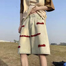 衣然呈品刺繡牛仔短褲男款夏季美式高街水洗潮牌歐美設(shè)計(jì)感小眾五分褲子男 黃泥色 L【建議110-125斤】 曬單實(shí)拍圖
